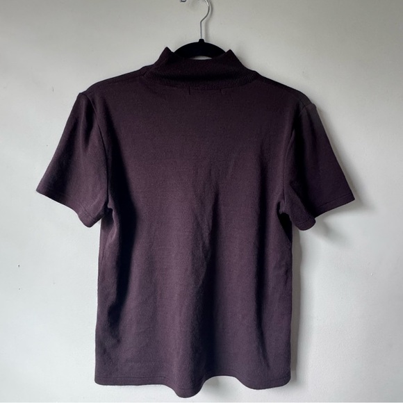 Nina Leonard Brown Mock Neck Short Sleeve Shirt - Picture 2 of 3